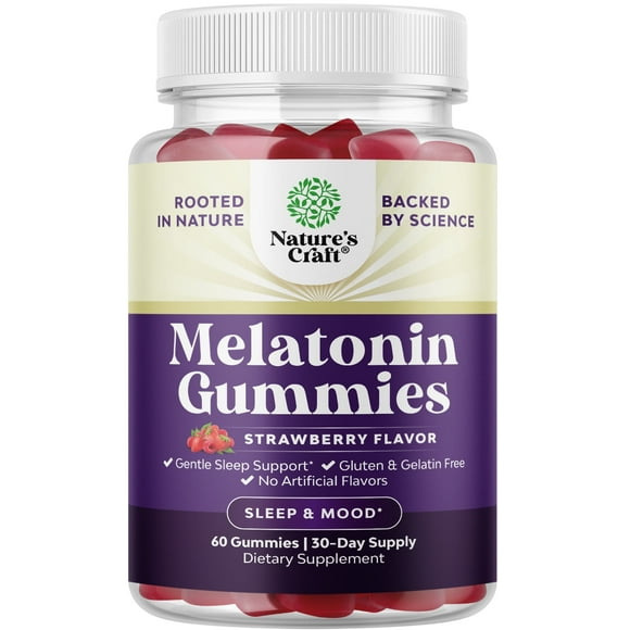 Melatonin Gummy Vitamins 5mg per serving - Pure Melatonin Gummies for Adults - Natural Sleep Aid and Insomnia Relief - Nature's Craft 60 Gummies Deep Sleep Supplement