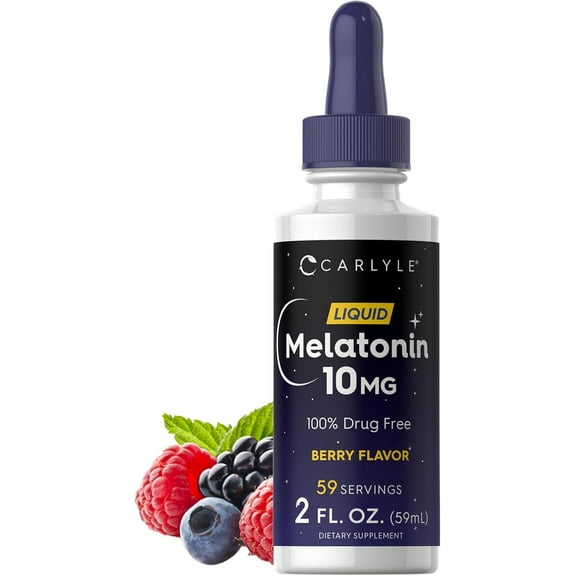 Melatonin Liquid 10mg | 2 oz | Berry Flavor | Vegetarian for Men and Women | by Carlyle