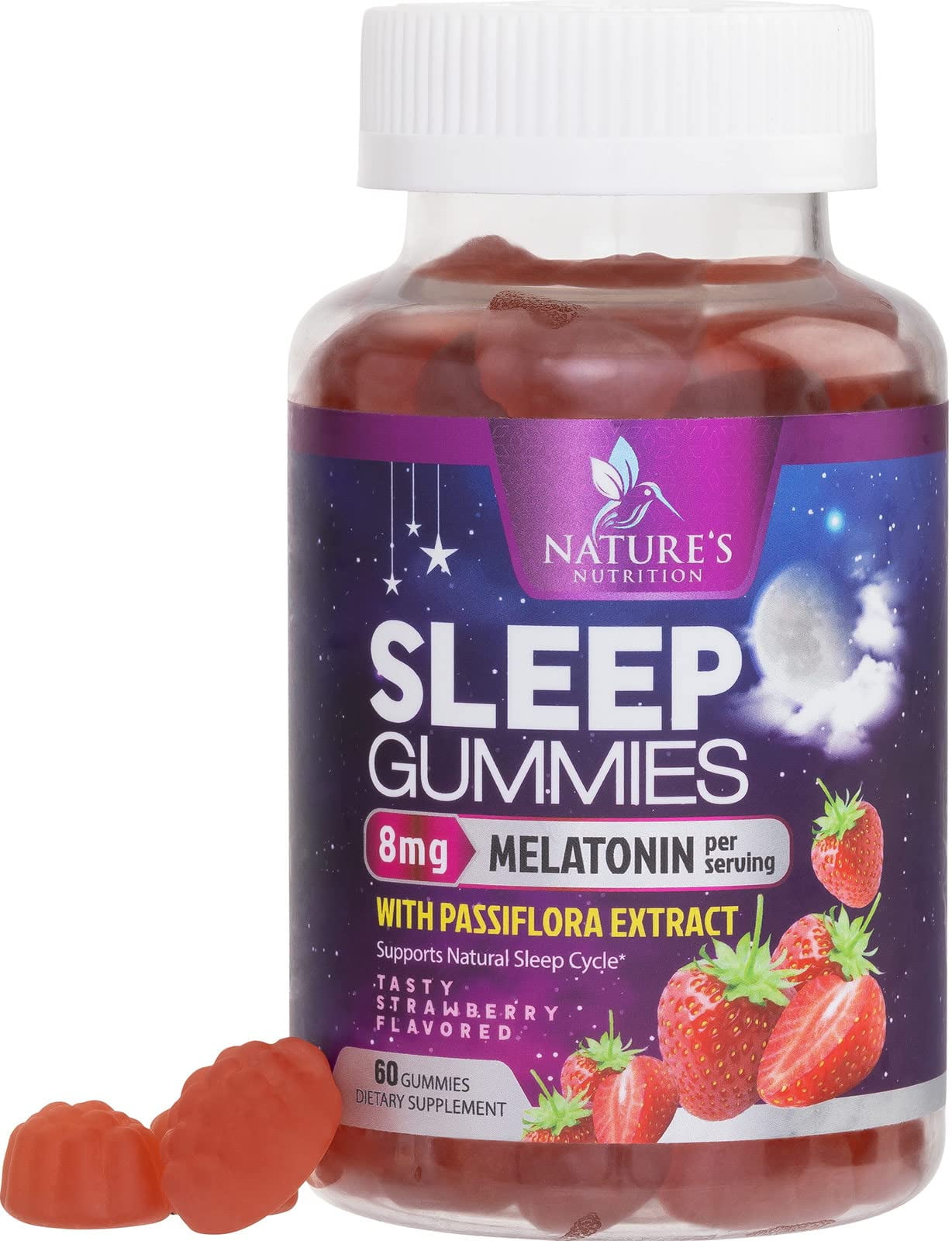 Melatonin Sleeping Gummies Extra Strength Sleep Gummy, 8 mg Melatonin, 20mg Passiflora, 100