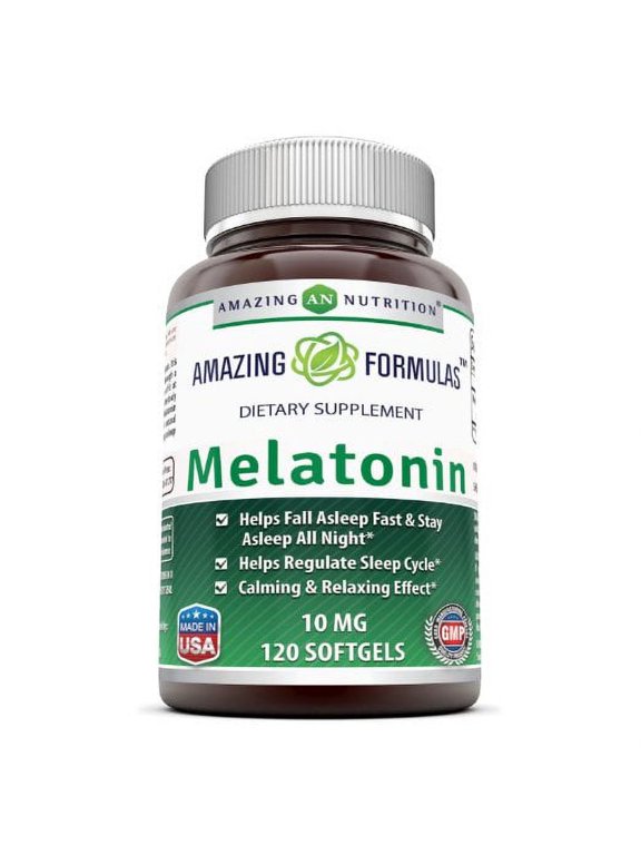 Amazing Formulas Melatonin 10 Mg per Serving 120 Softgels Supplement | Non-GMO | Gluten-Free