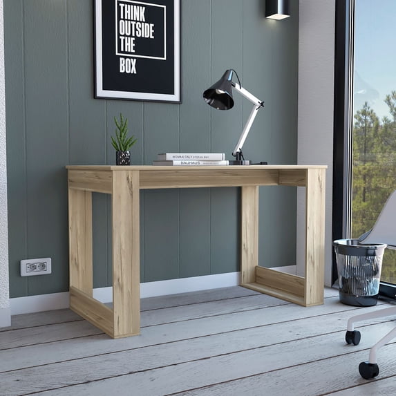 Melb Writing Desk with Ample Workstation and Sturdy Legs, Light Oak