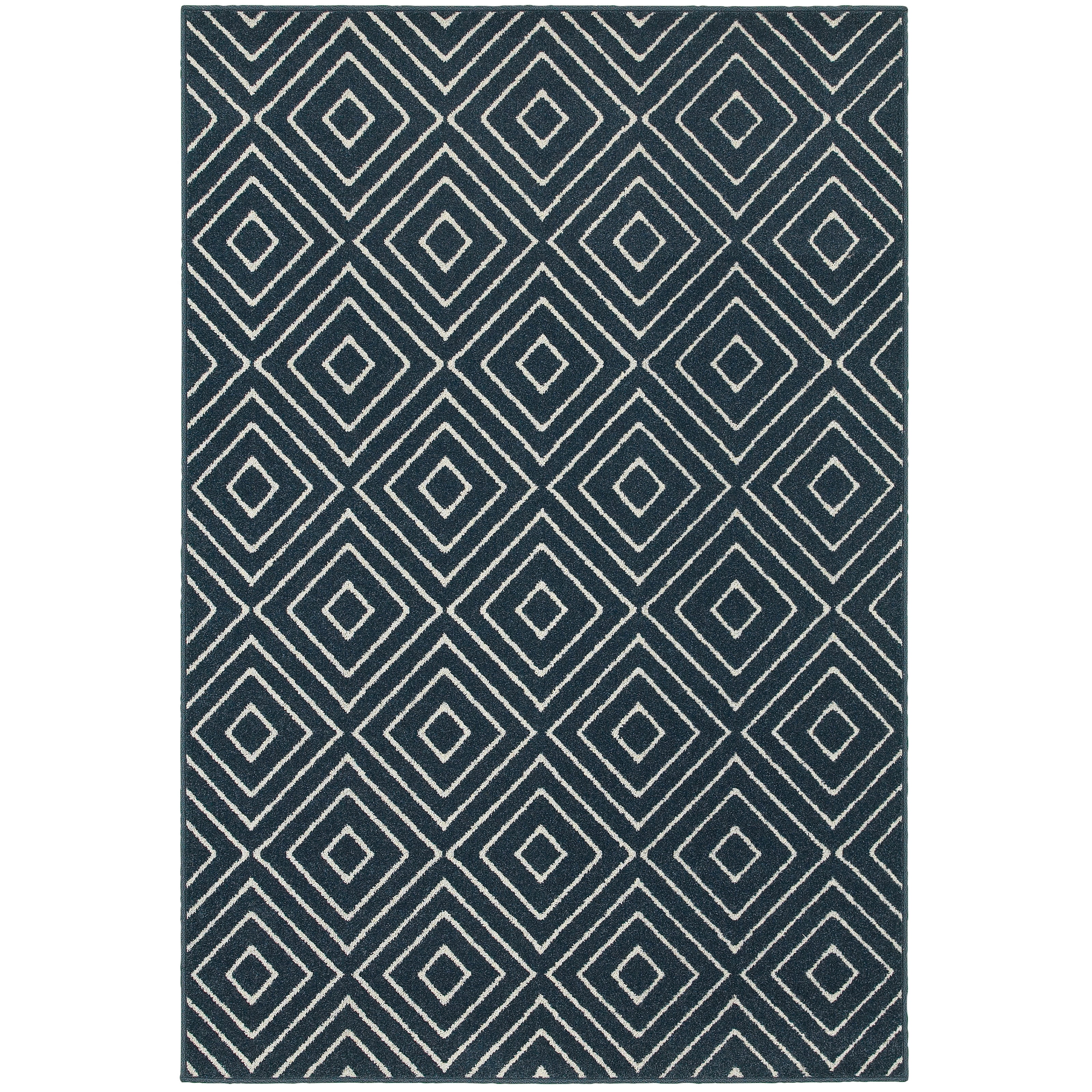 Melba Geometric Outdoor Area Rug, Navy/ Ivory, 6' x 9'