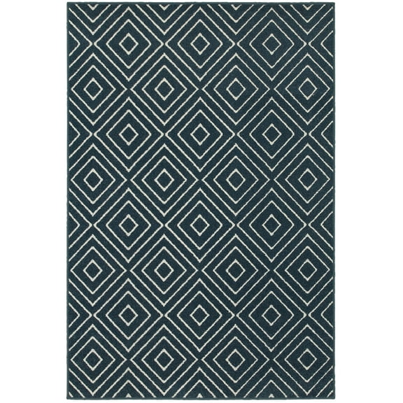 Melba Geometric Outdoor Area Rug, Navy/ Ivory, 6' x 9'