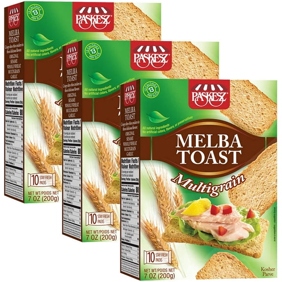 Melba Toast, Flatbread Toast Crackers - Multigrain - All Natural Thin and Crispy Flatbread Crackers - Non-GMO, 7 Oz, Pack of 3