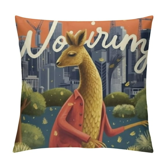 Melbourne Australia Kangaroo Tennis Surfing Throw Pillow Sleeping Sofa Cushion Cover