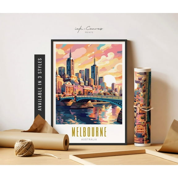 Melbourne Australia Poster Melbourne Poster Melbourne Travel Poster Retro Decor Vibrant Colorful Wall Art Poster Travel Art Home Decor, 8x12 UNFRAMED