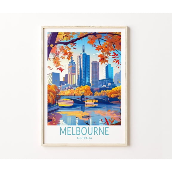 Melbourne Australia Yarra River Cityscape Urban Wall Art, Unframed Paper Poster 8x10in