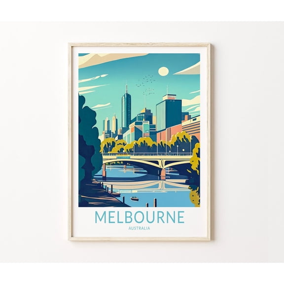 Melbourne Australia Yarra River Modern Cityscape Wall Art, Unframed Paper Poster 8x10in