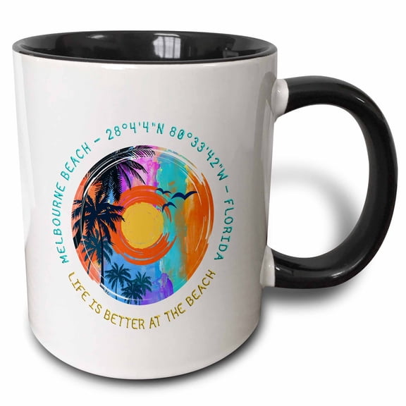 3drose, Melbourne Beach, Florida. Life Is Better at the Beach Memory Gift, 15oz Two-tone Black Mug