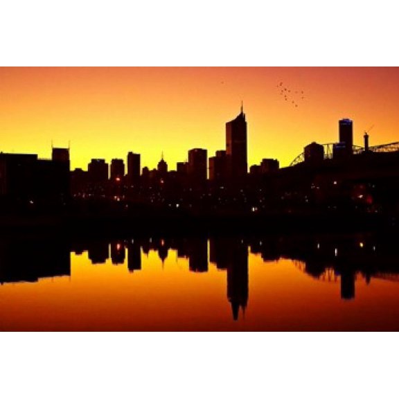 Melbourne CBD and Telstra Dome at Dawn, Victoria, Australia Poster Print by David Wall (26 x 17)