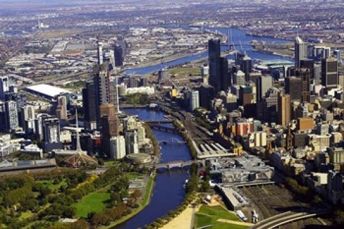 Melbourne CBD and Yarra River Victoria Australia Canvas Art - David Wall DanitaDelimont (36 x 24)