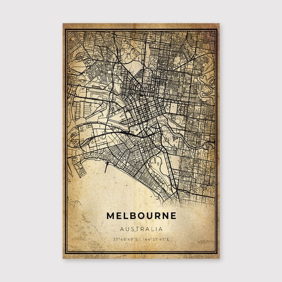 Melbourne City Map Art Print: Modern Vintage Wall Decorfor Living Room Bedroom Office Farmhouse Neutral Home Artwork Ready to Hang 8x12 inch