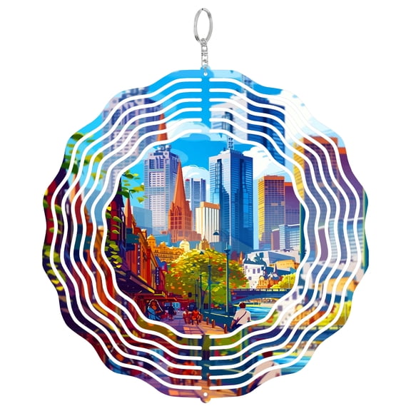 Melbourne City View 3D Wind Spinner Australia Urban Yard Decor