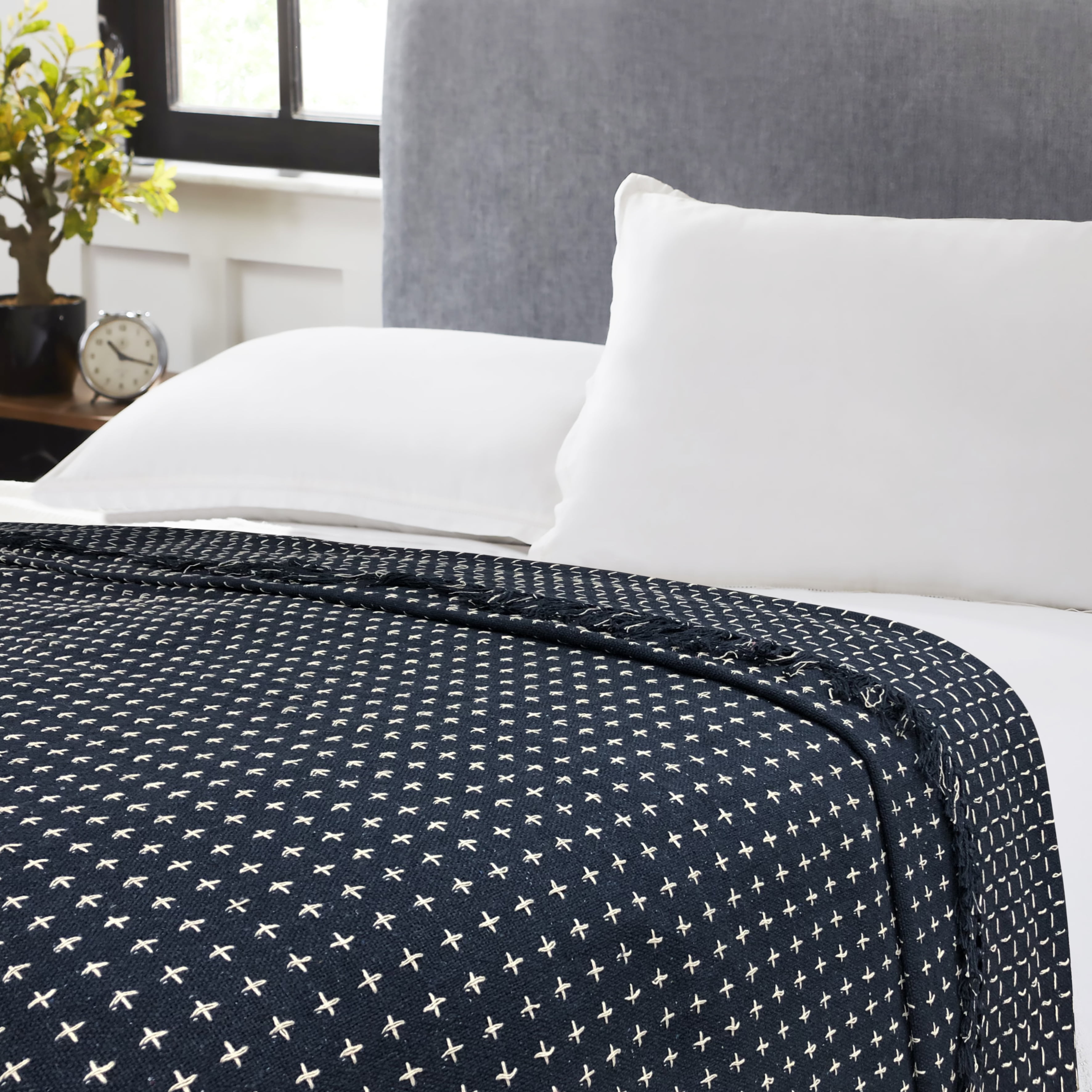 Melbourne Dot Navy Blue Cotton Blanket Full/Queen