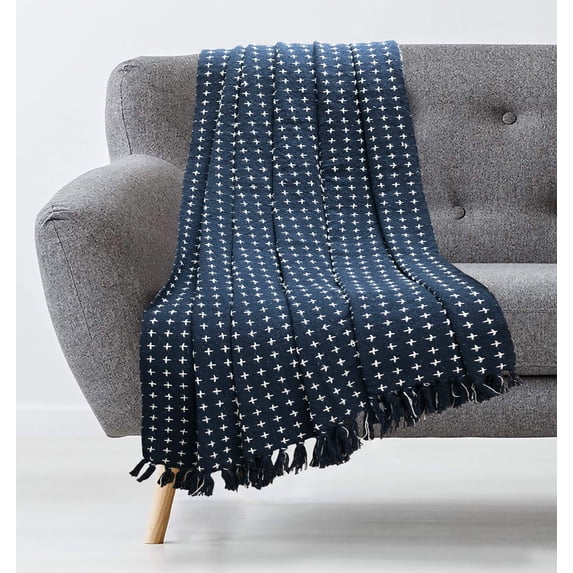 Melbourne Dot Navy Blue Cotton Throw 50x60