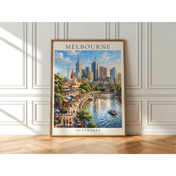 Melbourne Riverfront Travel Australia Wall Art Yarra Promenade Print Australian Artwork