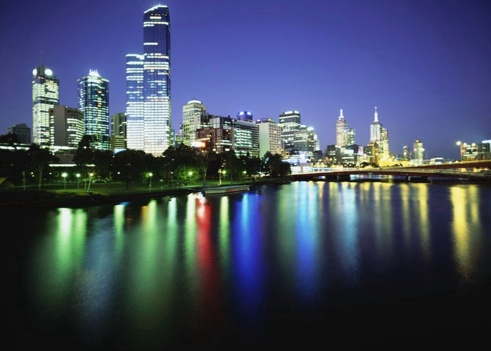 Melbourne Skyline At Night Canvas Art - Chris Martin Design Pics (16 x 12)
