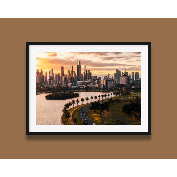 Melbourne Sunset Print Albert Park Cityscape Australia, Unframed Paper Print