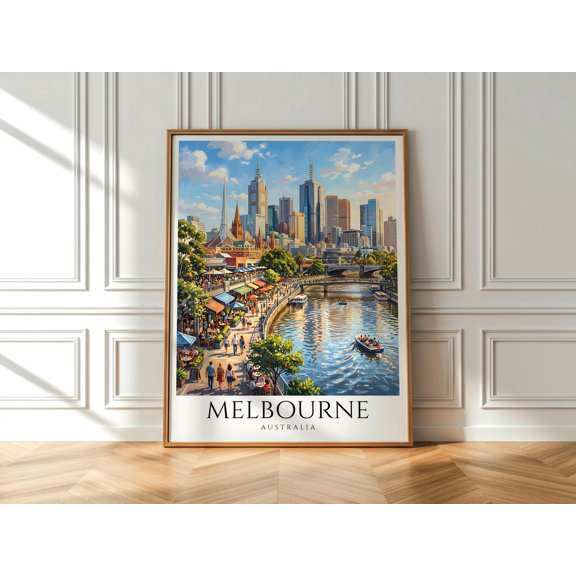 Melbourne Travel Australia Wall Art Yarra River Print City Skyline Artwork Home Decor Office Wall Art