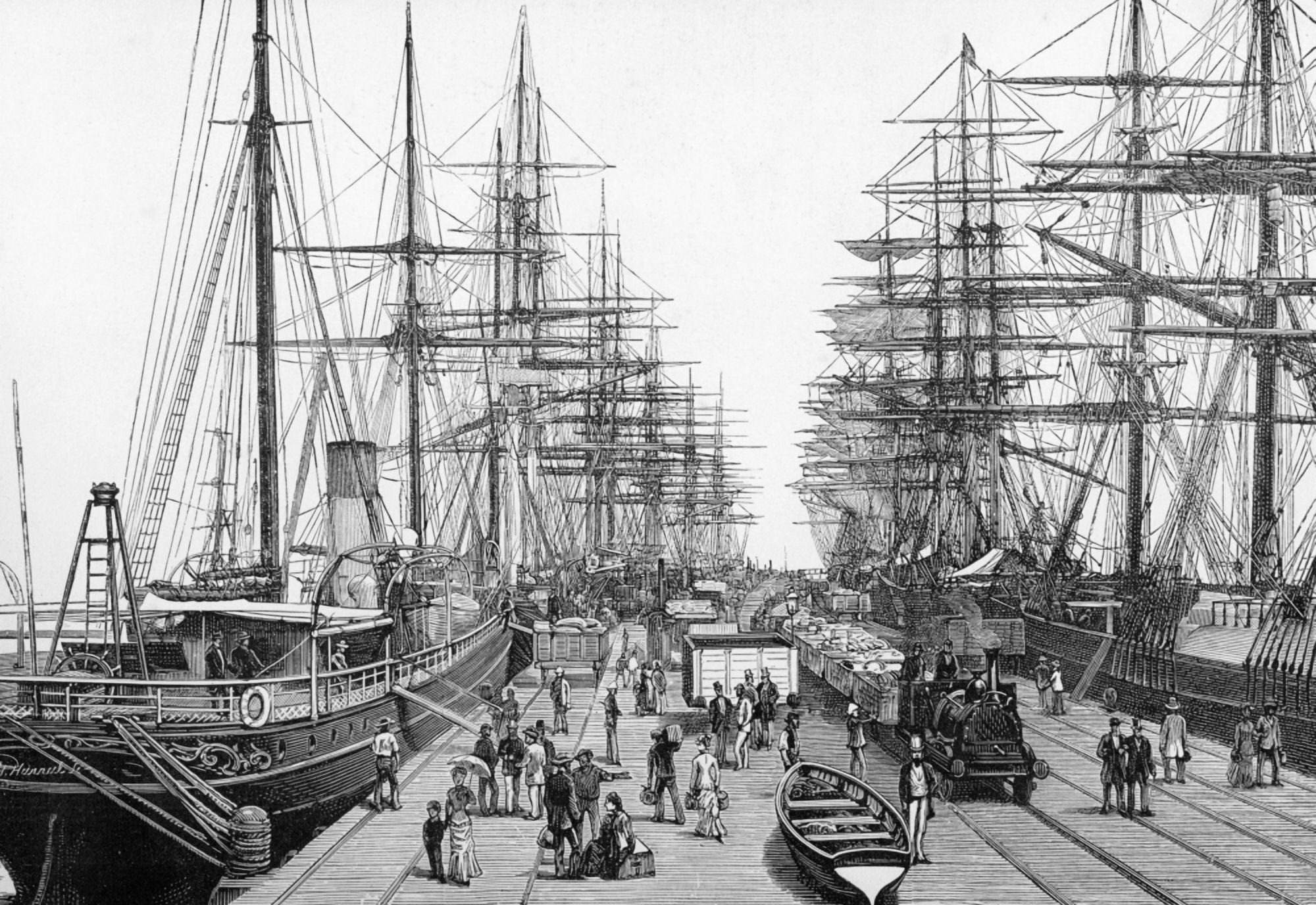 Melbourne Victoria Australia Railway Pier At The Port From Australian Pictures Published By The Religious Tract Society 1886 Canvas Art - Ken Welsh Design Pics (34 x 24)