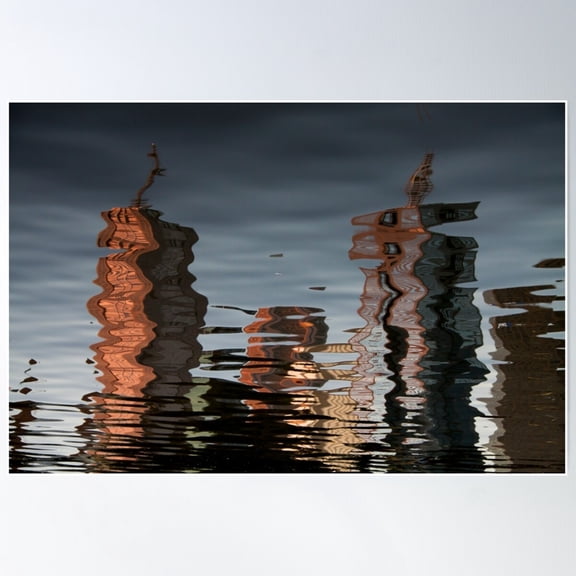 Melbourne Yarra Water Reflection Poster Wall Art, Modern Wall Decor For Living Room Bedroom, 16x24 UNFRAMED