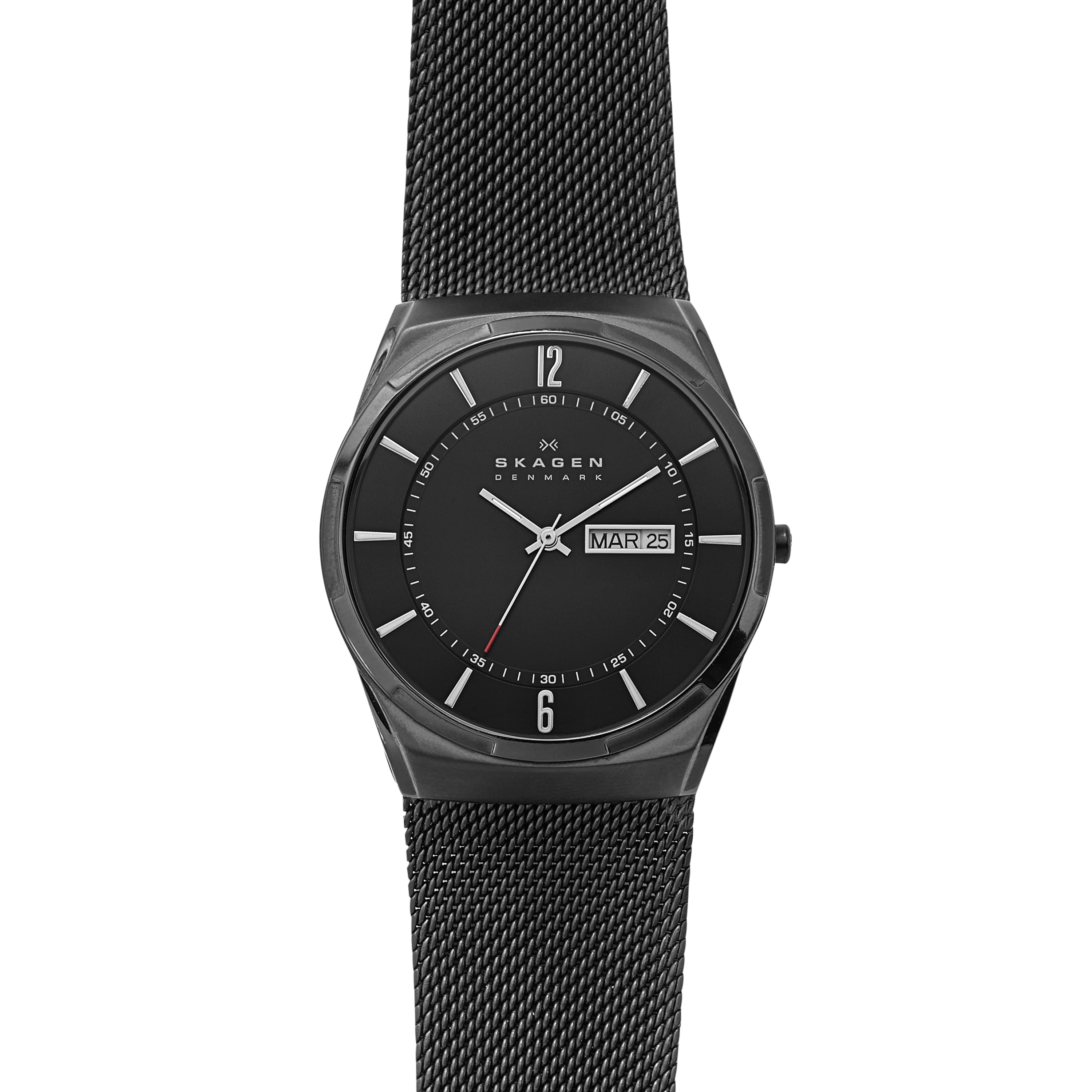 Melbye Titanium and Black Steel-Mesh Day-Date Watch (SKW6006)