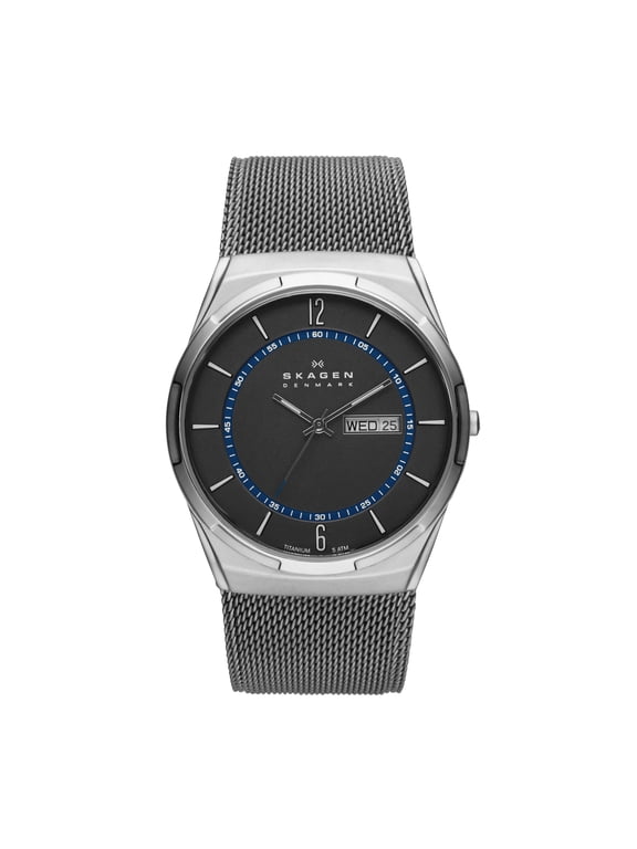 Melbye Titanium and Gray Steel-Mesh Day-Date Watch (SKW6078)