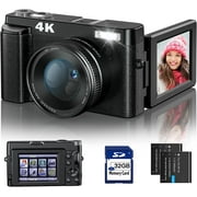 Melcam 4K Digital Camera 48MP Vlogging Camera with SD Card, 3 180  Flip Screen Compact Camera with 2 Batteries