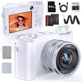thumbnail image 1 of Melcam 5K Digital Camera, 64MP Vlogging Camera for YouTube with 6X Optical Zoom, Autofocus & Anti-Shake, Dual-Lens, 64GB Card & Flash, 2 Batteries（White）, 1 of 6