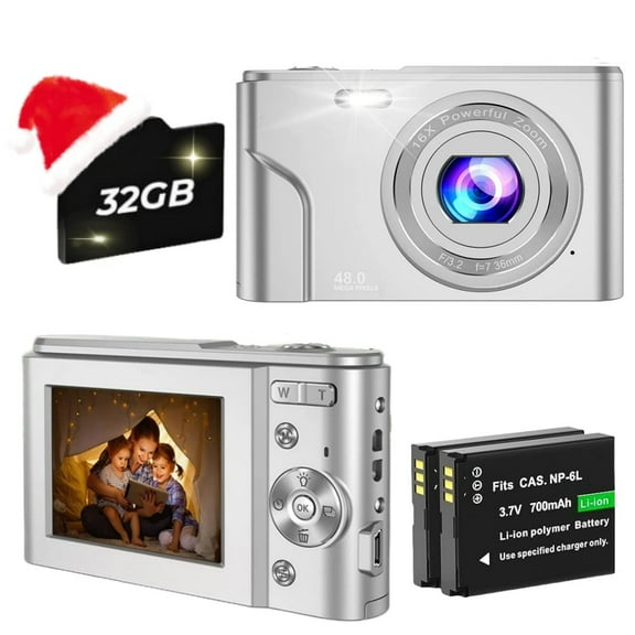 Melcam Digital Camera 48MP FHD 1080P Vlogging Camera Portable Mini Camera with 32 GB Memory Card(Black)
