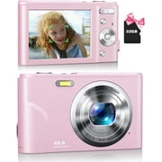 Melcam Digital Camera 48MP FHD 1080P Vlogging Camera Portable Mini Camera with 32 GB Memory CardPink