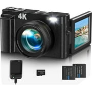 Melcam Digital Camera 4K 60FPS Auto Focus 48MP Vlogging Video Camera 16X Digital Zoom Camera with 180°Flip Screen/32GB Memory Card Compact Camera for Youtube