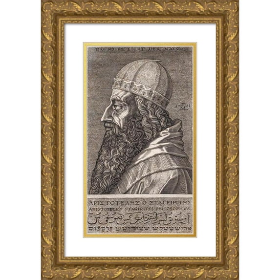 Melchior Lorck 15x24 Gold Ornate Framed and Double Matted Museum Art Print Titled - Aristotle, Half Lenght Portrait, Profile Toward the Left (1560 - 1561)