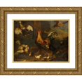 thumbnail image 1 of Melchior d'Hondecoeter 14x11 Gold Ornate Wood Frame and Double Matted Museum Art Print Titled - Commotion in the Chicken Run, 1 of 4