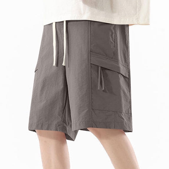 Meldvdib Mens Cargo Shorts Drawstring Elastic Waist Shorts Outdoor Hiking Shorts Casual Summer Beach Shorts Loose Short Pants with Pockets Gray 4XL