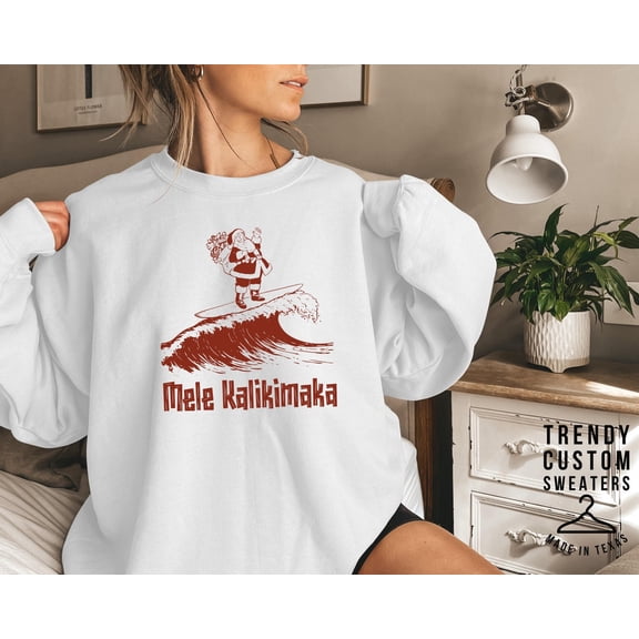 Mele Kalikimaka Sweatshirt, Retro Surfing Santa, Hawaiian Tshirt All Size S-5XL