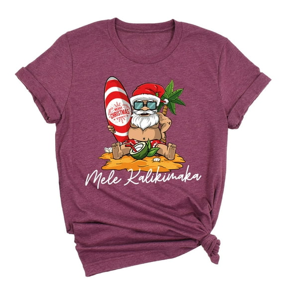 Mele Kalikimaka T-Shirt, Merry Christmas Shirts for Women & Men, Beach Vacation Tee, Xmas Holiday - Heather Maroon