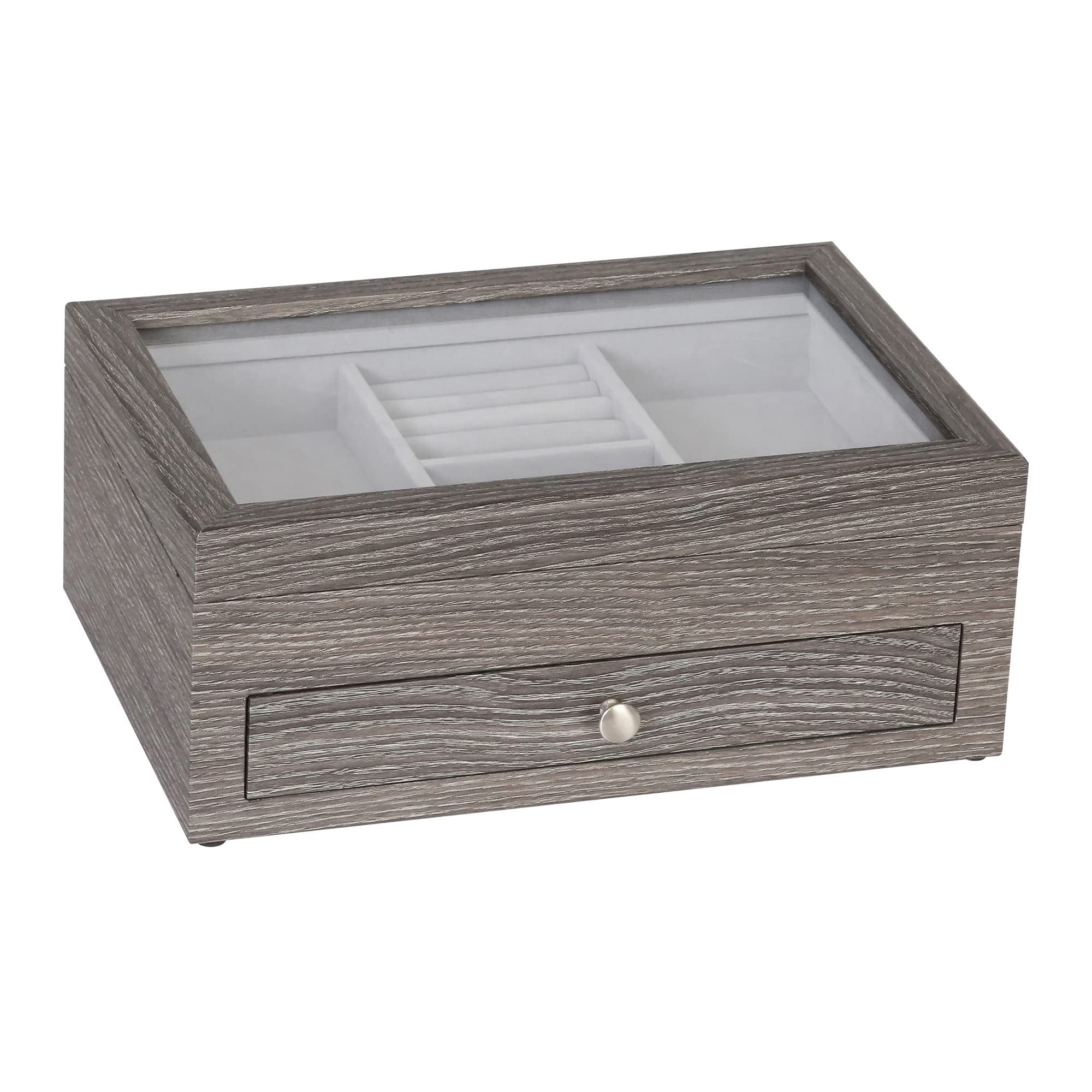 Mele and Co Ardene Glass Top Wooden Jewelry Box