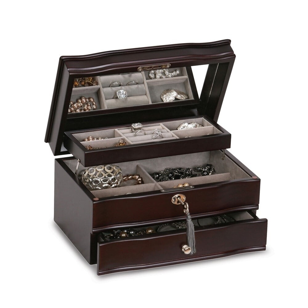 Davina Mahogany Locking Wooden Jewelry Box with Suede Lining