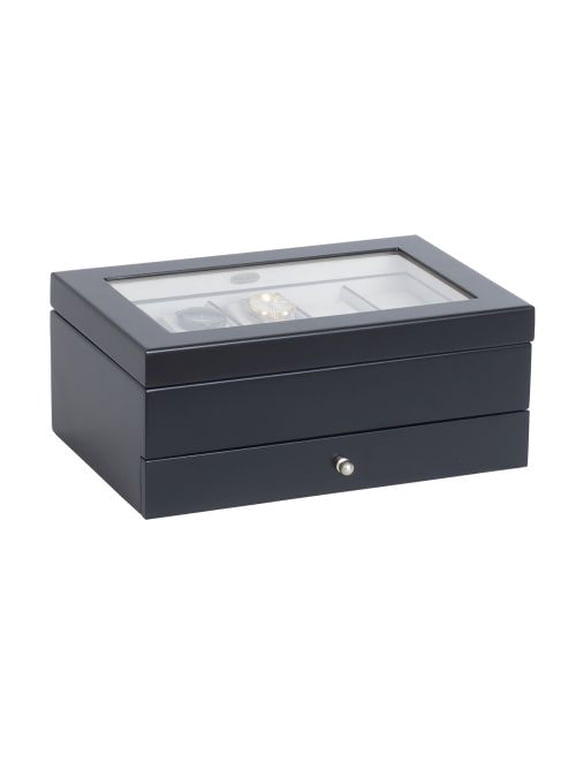 Mele and Co Grant Glass Top Wooden Watch Box in Java Finish