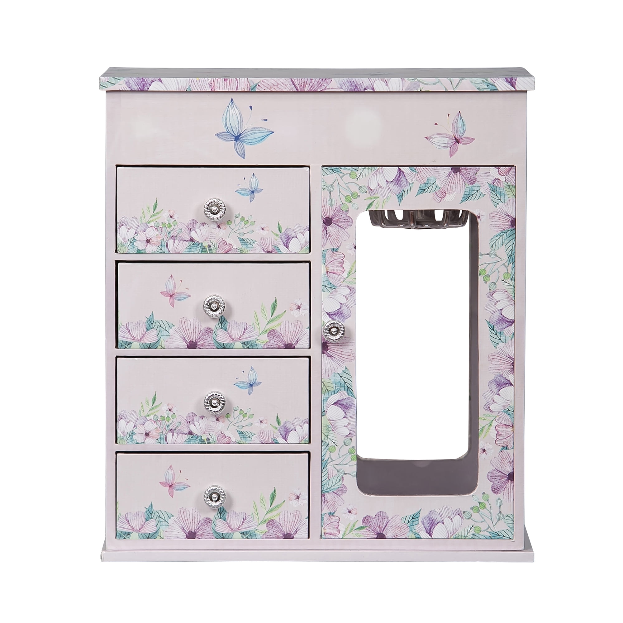 Lilac Floral Girls' Musical Jewelry Cabinet with Leather Lining