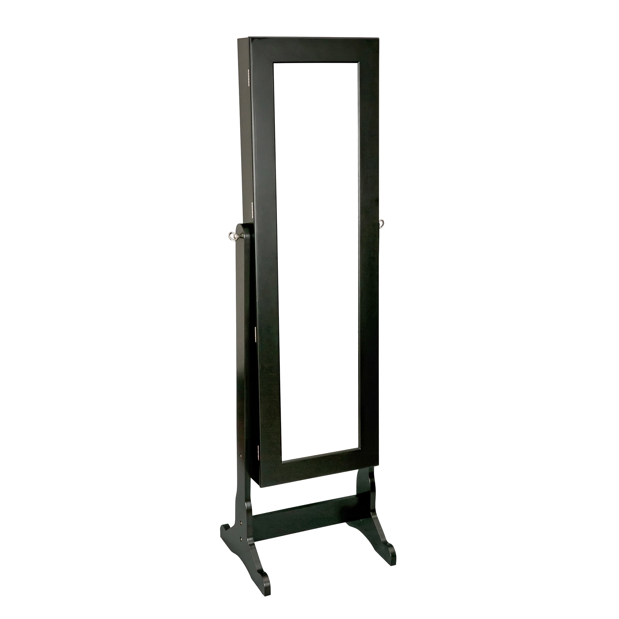 Black Wood Wall Mounted Jewelry Armoire with Mirror