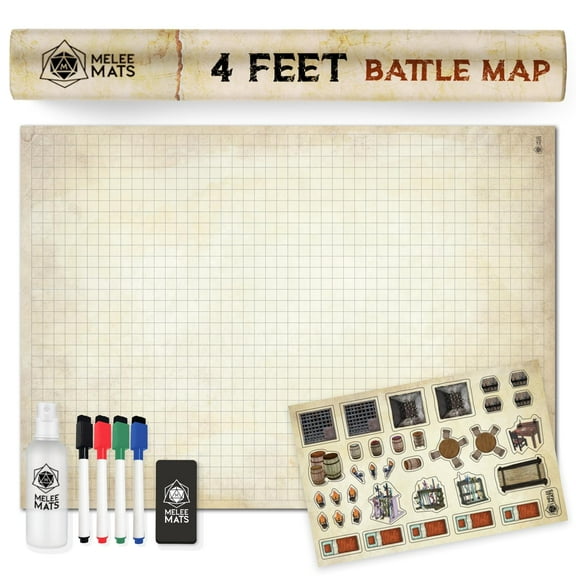 Melee Mats DnD Map Starter Kit - 35 x 48" Double Sided, Dry Erase Tabletop Board Game