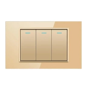 Melery 3gang 4x2 Light Switch Wall Switch USA Tempered Glass Panel Rectangular Gold