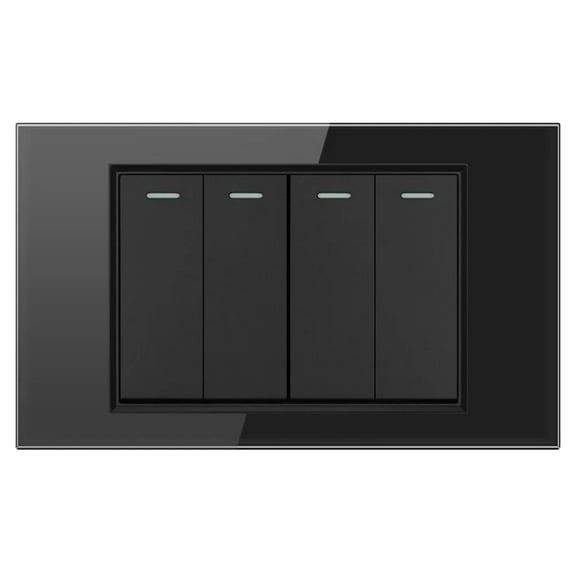 Melery 4gang 4x2 Light Switch Wall Switch USA Tempered Glass Panel Rectangular Black