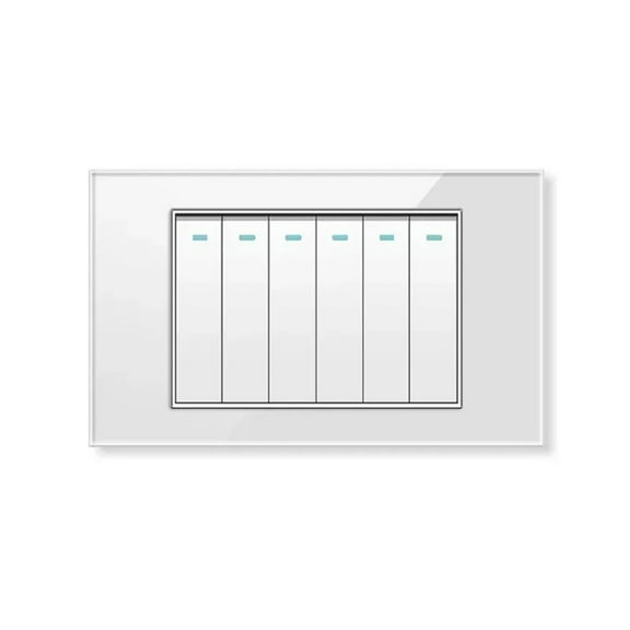 Melery 6gang 4x2 Light Switch Wall Switch USA Tempered Glass Panel Rectangular Gray