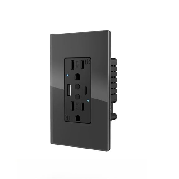 Melery Dual Smart US Wall Outlets - WIFI Tuya USB Type-C PD 20W, Glass Panel Fast Charge, Remote Control Works with Smart Home Assistants