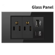 Melery US Wall Outlet - مفتاح إضاءة مزدوج USB من النوع C من الزجاج المقسى مناسب للمنزل والمكتب