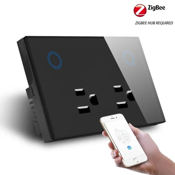 Melery Smart US Wall Outlet 10A Zigbee-Enabled with Tuya & Smart Life App Tempered Glass Pane lTiming & Remote Control Function