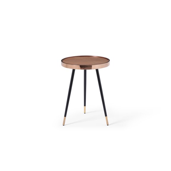 Meli Large Side Table, Walnut Veneer Top with Rose Gold Frame, Black Stainless Steel Legs and Rose Gold Caps